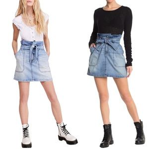 Free People Splendor in The Grass Denim Paperbag Waist Mini Skirt Size 4 Blue